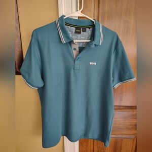 BOSS Men's Blue Green Polo Shirt - Size Medium